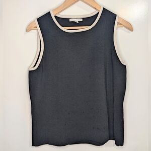 Petit Sophisticate Black Sleeveless Knit Top Contrast Trim Size S